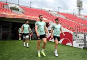 4 July 2025; Stuart McCloskey, left, and Jimmy O’Brien arrive for an Ireland rugby captain's run at Mikheil Meskhi Stadium in Tbilisi, Georgia. Photo by Brendan Moran/Sportsfile