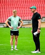 4 July 2025; Tommy O’Brien, left, and head coach Paul O'Connell during an Ireland rugby captain's run at Mikheil Meskhi Stadium in Tbilisi, Georgia. Photo by Brendan Moran/Sportsfile