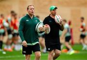 4 July 2025; Assistant coaches Mike Prendergast, left, and Denis leamy during an Ireland rugby captain's run at Mikheil Meskhi Stadium in Tbilisi, Georgia. Photo by Brendan Moran/Sportsfile