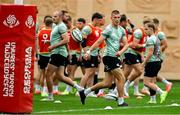 4 July 2025; Sam Prendergast, centre, during an Ireland rugby captain's run at Mikheil Meskhi Stadium in Tbilisi, Georgia. Photo by Brendan Moran/Sportsfile