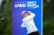 4 July 2025; Lottie Woad of England watches her tee shot on the fourth hole during day two of the 2025 KPMG Women’s Irish Open Golf Championship at Carton House Golf Club in Maynooth, Kildare. Photo by Seb Daly/Sportsfile