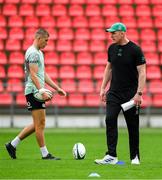 4 July 2025; Head coach Paul O'Connell, right, and Sam Prendergast during an Ireland rugby captain's run at Mikheil Meskhi Stadium in Tbilisi, Georgia. Photo by Brendan Moran/Sportsfile