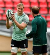 4 July 2025; Gavin Coombes, left, and assistant coach Mike Prendergast during an Ireland rugby captain's run at Mikheil Meskhi Stadium in Tbilisi, Georgia. Photo by Brendan Moran/Sportsfile