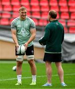 4 July 2025; Gavin Coombes, left, and assistant coach Mike Prendergast during an Ireland rugby captain's run at Mikheil Meskhi Stadium in Tbilisi, Georgia. Photo by Brendan Moran/Sportsfile