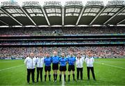 29 June 2025; Referee Brendan Cawley with his match officials before the GAA Football All-Ireland Senior Championship quarter-final match between Armagh and Kerry at Croke Park in Dublin. Photo by Piaras Ó Mídheach/Sportsfile