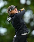 4 July 2025; Ariane Klotz of France watches her tee shot on the 18th hole during day two of the 2025 KPMG Women’s Irish Open Golf Championship at Carton House Golf Club in Maynooth, Kildare. Photo by Seb Daly/Sportsfile