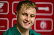 4 July 2025; Captain Craig Casey during a media conference after the Ireland rugby captain's run at Mikheil Meskhi Stadium in Tbilisi, Georgia. Photo by Brendan Moran/Sportsfile