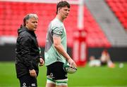 4 July 2025; Darragh Murray, right, with assistant coach Colm Tucker during an Ireland rugby captain's run at Mikheil Meskhi Stadium in Tbilisi, Georgia. Photo by Brendan Moran/Sportsfile