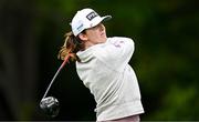 4 July 2025; Lauren Walsh of Ireland watches her tee shot on the first hole during day two of the 2025 KPMG Women’s Irish Open Golf Championship at Carton House Golf Club in Maynooth, Kildare. Photo by Seb Daly/Sportsfile