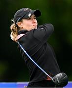 4 July 2025; Chiara Tamburlini of Switzerland watches her tee shot on the first hole during day two of the 2025 KPMG Women’s Irish Open Golf Championship at Carton House Golf Club in Maynooth, Kildare. Photo by Seb Daly/Sportsfile