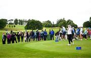 4 July 2025; Leona Maguire of Ireland watches her tee shot on the third hole during day two of the 2025 KPMG Women’s Irish Open Golf Championship at Carton House Golf Club in Maynooth, Kildare. Photo by Seb Daly/Sportsfile