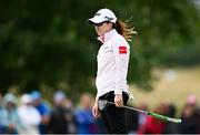 4 July 2025; Leona Maguire of Ireland lines reacts after putting on the fourth green during day two of the 2025 KPMG Women’s Irish Open Golf Championship at Carton House Golf Club in Maynooth, Kildare. Photo by Seb Daly/Sportsfile