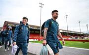 4 July 2025; Cork City players including Sean Maguire, right, and Cathal O'Sullivan arrive before the SSE Airtricity Men's Premier Division match between Shelbourne and Cork City at Tolka Park in Dublin. Photo by Sam Barnes/Sportsfile
