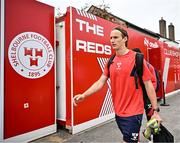 4 July 2025; Harry Wood of Shelbourne arrives before the SSE Airtricity Men's Premier Division match between Shelbourne and Cork City at Tolka Park in Dublin. Photo by Sam Barnes/Sportsfile