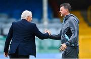 4 July 2025; Drogheda United manager Kevin Doherty shakes hands with Galway United manager John Caulfield before the SSE Airtricity Men's Premier Division match between Drogheda United and Galway United at Sullivan & Lambe Park in Drogheda, Louth. Photo by Tyler Miller/Sportsfile