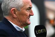 4 July 2025; Galway United manager John Caulfield is interviewed for LOITV before the SSE Airtricity Men's Premier Division match between Drogheda United and Galway United at Sullivan & Lambe Park in Drogheda, Louth. Photo by Tyler Miller/Sportsfile