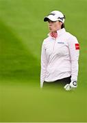 4 July 2025; Leona Maguire of Ireland reacts after chipping onto the 18th green during day two of the 2025 KPMG Women’s Irish Open Golf Championship at Carton House Golf Club in Maynooth, Kildare. Photo by Seb Daly/Sportsfile