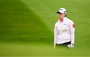 4 July 2025; Leona Maguire of Ireland reacts after chipping onto the 18th green during day two of the 2025 KPMG Women’s Irish Open Golf Championship at Carton House Golf Club in Maynooth, Kildare. Photo by Seb Daly/Sportsfile