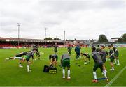4 July 2025; Cork City players warm up before the SSE Airtricity Men's Premier Division match between Shelbourne and Cork City at Tolka Park in Dublin. Photo by Sam Barnes/Sportsfile