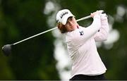 4 July 2025; Leona Maguire of Ireland plays her tee shot on the 18th hole during day two of the 2025 KPMG Women’s Irish Open Golf Championship at Carton House Golf Club in Maynooth, Kildare. Photo by Seb Daly/Sportsfile