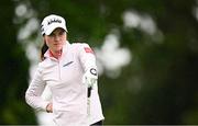 4 July 2025; Leona Maguire of Ireland watches her tee shot on the 18th hole during day two of the 2025 KPMG Women’s Irish Open Golf Championship at Carton House Golf Club in Maynooth, Kildare. Photo by Seb Daly/Sportsfile