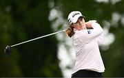 4 July 2025; Leona Maguire of Ireland plays her tee shot on the 18th hole during day two of the 2025 KPMG Women’s Irish Open Golf Championship at Carton House Golf Club in Maynooth, Kildare. Photo by Seb Daly/Sportsfile