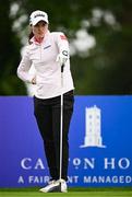 4 July 2025; Leona Maguire of Ireland watches her tee shot on the 18th hole during day two of the 2025 KPMG Women’s Irish Open Golf Championship at Carton House Golf Club in Maynooth, Kildare. Photo by Seb Daly/Sportsfile