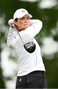 4 July 2025; Aine Donegan of Ireland watches her tee shot on the 18th hole during day two of the 2025 KPMG Women’s Irish Open Golf Championship at Carton House Golf Club in Maynooth, Kildare. Photo by Seb Daly/Sportsfile
