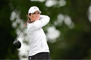 4 July 2025; Aine Donegan of Ireland watches her tee shot on the 18th hole during day two of the 2025 KPMG Women’s Irish Open Golf Championship at Carton House Golf Club in Maynooth, Kildare. Photo by Seb Daly/Sportsfile
