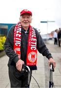 4 July 2025; St Patrick's Athletic supporter Johnny King, age 93, before the SSE Airtricity Men's Premier Division match between St Patrick's Athletic and Bohemians at Richmond Park in Dublin. Photo by Thomas Flinkow/Sportsfile