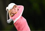 4 July 2025; Rebekah Gardner of Northern Ireland watches her tee shot on the first hole during day two of the 2025 KPMG Women’s Irish Open Golf Championship at Carton House Golf Club in Maynooth, Kildare. Photo by Seb Daly/Sportsfile