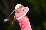 4 July 2025; Rebekah Gardner of Northern Ireland watches her tee shot on the first hole during day two of the 2025 KPMG Women’s Irish Open Golf Championship at Carton House Golf Club in Maynooth, Kildare. Photo by Seb Daly/Sportsfile