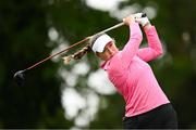 4 July 2025; Anna Foster of Ireland watches her tee shot on the 18th hole during day two of the 2025 KPMG Women’s Irish Open Golf Championship at Carton House Golf Club in Maynooth, Kildare. Photo by Seb Daly/Sportsfile