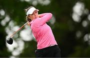 4 July 2025; Anna Foster of Ireland watches her tee shot on the 18th hole during day two of the 2025 KPMG Women’s Irish Open Golf Championship at Carton House Golf Club in Maynooth, Kildare. Photo by Seb Daly/Sportsfile