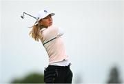 4 July 2025; Ginnie Ding of Hong Kong watches her tee shot on the second hole during day two of the 2025 KPMG Women’s Irish Open Golf Championship at Carton House Golf Club in Maynooth, Kildare. Photo by Seb Daly/Sportsfile
