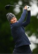 4 July 2025; Anna Nordqvist of Sweden watches her tee shot on the 18th hole during day two of the 2025 KPMG Women’s Irish Open Golf Championship at Carton House Golf Club in Maynooth, Kildare. Photo by Seb Daly/Sportsfile