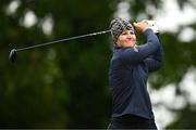4 July 2025; Anna Nordqvist of Sweden watches her tee shot on the 18th hole during day two of the 2025 KPMG Women’s Irish Open Golf Championship at Carton House Golf Club in Maynooth, Kildare. Photo by Seb Daly/Sportsfile