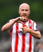 4 July 2025; Liam Boyce of Derry City celebrates after scoring his side's second goal during the SSE Airtricity Men's Premier Division match between Derry City and Waterford at The Ryan McBride Brandywell Stadium in Derry. Photo by Ramsey Cardy/Sportsfile