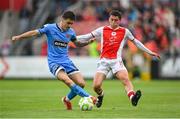 4 July 2025; Dawson Devoy of Bohemians in action against Kian Leavy of St Patrick's Athletic during the SSE Airtricity Men's Premier Division match between St Patrick's Athletic and Bohemians at Richmond Park in Dublin. Photo by Stephen McCarthy/Sportsfile
