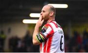 4 July 2025; Mark Connolly of Derry City celebrates after scoring his side's fourth goal during the SSE Airtricity Men's Premier Division match between Derry City and Waterford at The Ryan McBride Brandywell Stadium in Derry. Photo by Ramsey Cardy/Sportsfile