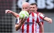 4 July 2025; Liam Boyce of Derry City celebrates after scoring his third goal, and his side's sixth goal, during the SSE Airtricity Men's Premier Division match between Derry City and Waterford at The Ryan McBride Brandywell Stadium in Derry. Photo by Ramsey Cardy/Sportsfile