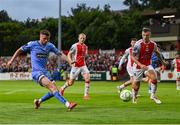 4 July 2025; Adam McDonnell of Bohemians has a shot on goal during the SSE Airtricity Men's Premier Division match between St Patrick's Athletic and Bohemians at Richmond Park in Dublin. Photo by Stephen McCarthy/Sportsfile