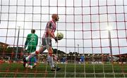 4 July 2025; Liam Boyce of Derry City celebrates after scoring his third goal, and his side's sixth goal, during the SSE Airtricity Men's Premier Division match between Derry City and Waterford at The Ryan McBride Brandywell Stadium in Derry. Photo by Ramsey Cardy/Sportsfile