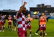 4 July 2025; Fuhad Kareem of Drogheda United celebrates after his side's victory in the SSE Airtricity Men's Premier Division match between Drogheda United and Galway United at Sullivan & Lambe Park in Drogheda, Louth. Photo by Tyler Miller/Sportsfile