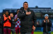 4 July 2025; Drogheda United manager Kevin Doherty celebrates after his side's victory in the SSE Airtricity Men's Premier Division match between Drogheda United and Galway United at Sullivan & Lambe Park in Drogheda, Louth. Photo by Tyler Miller/Sportsfile