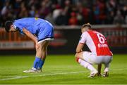 4 July 2025; James Clarke of Bohemians and Jamie Lennon of St Patrick's Athletic after the SSE Airtricity Men's Premier Division match between St Patrick's Athletic and Bohemians at Richmond Park in Dublin. Photo by Stephen McCarthy/Sportsfile