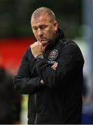 4 July 2025; Bohemians manager Alan Reynolds reacts during the SSE Airtricity Men's Premier Division match between St Patrick's Athletic and Bohemians at Richmond Park in Dublin. Photo by Thomas Flinkow/Sportsfile