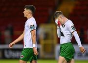 4 July 2025; Cork City players Cathal O'Sullivan, right, and Matthew Kiernan dejected after their side's defeat in the SSE Airtricity Men's Premier Division match between Shelbourne and Cork City at Tolka Park in Dublin. Photo by Sam Barnes/Sportsfile