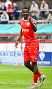 4 July 2025; Mipo Odubeko of Shelbourne celebrates after scoring his side's second goal during the SSE Airtricity Men's Premier Division match between Shelbourne and Cork City at Tolka Park in Dublin. Photo by Sam Barnes/Sportsfile