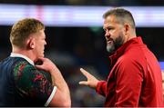 5 July 2025; British & Irish Lions head coach Andy Farrell, right, with Tadhg Furlong before the tour match between NSW Waratahs and the British & Irish Lions at the Allianz Stadium in Sydney, Australia. Photo by Steve Christo/Sportsfile